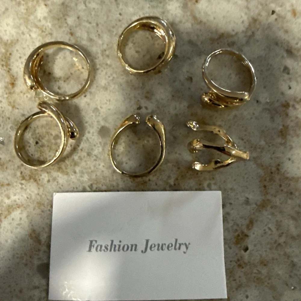 6 Pcs Fashion Rings Jewellery for Women Party Gold Colour